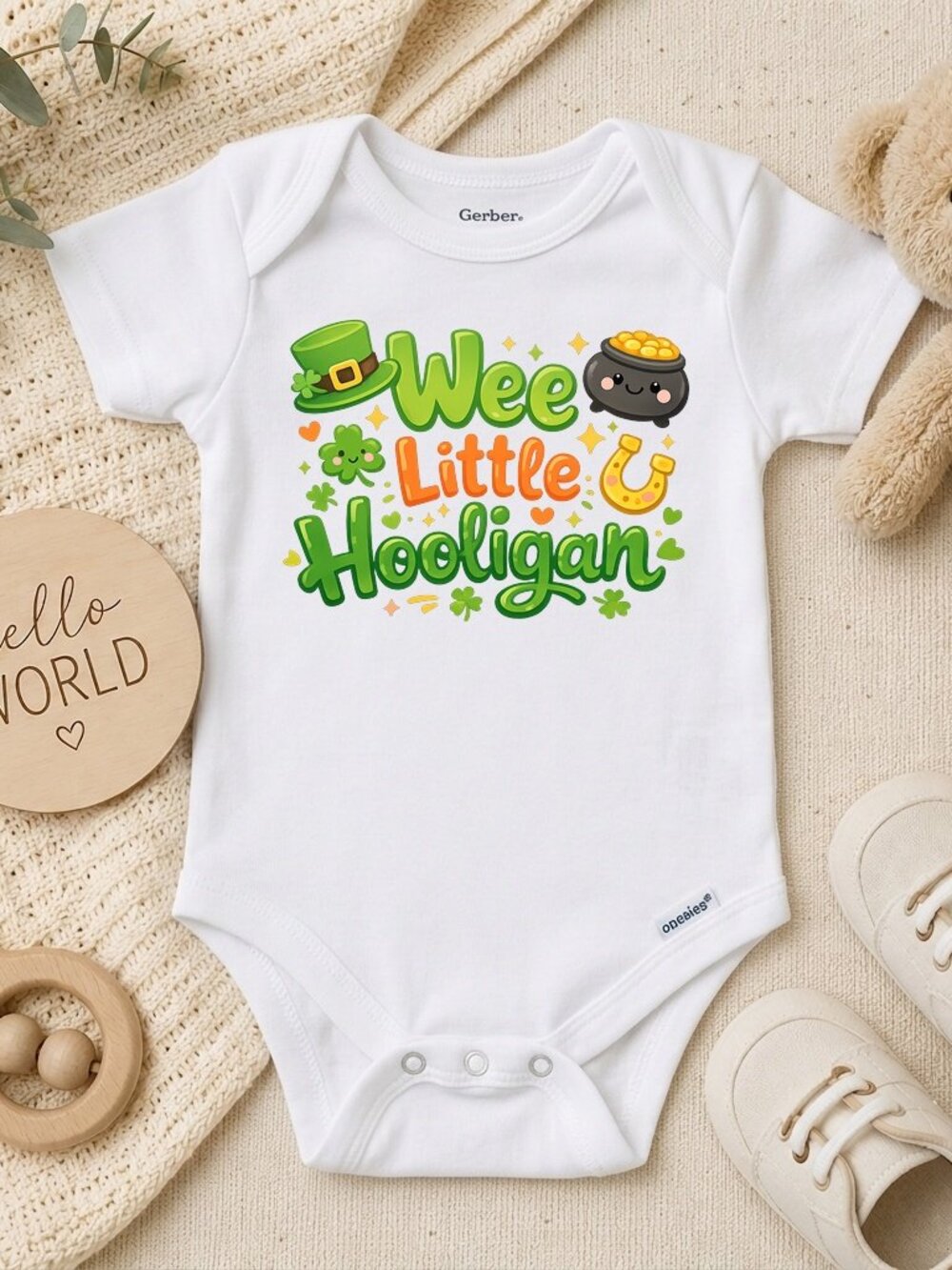 St Patrick's Day Retro Wee Little Hooligan Baby Gift ONESIE®